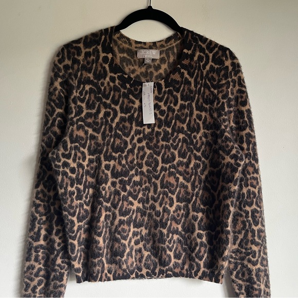 J Crew Brushed Cashmere Crop Fit Crewneck Sweater in Leopard Print XS $158 CE684 - Picture 3 of 16